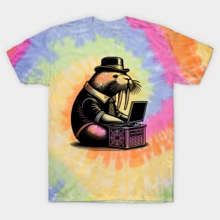 Punk Rock Goth Walrus on Computer Vintage Style T-Shirt